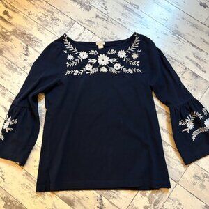 J Crew Bell Sleeve Top with Embroidery